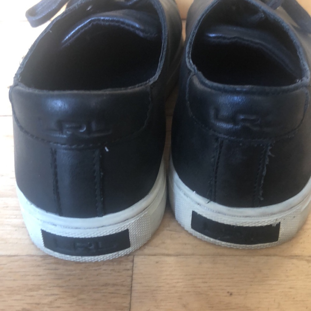 Lauren Ralph Lauren Black Leather Waverly Sneakers Sz 7.5 - Picture 3 of 6